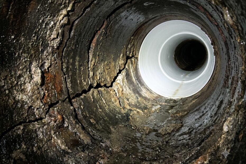 Beschädigtes Abwasserrohr mit Rissen neben neu sanierter Inliner-Strecke – Kanalsanierung Kosten