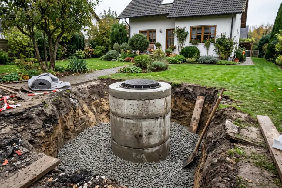 Regenwasserversickerung Schacht: Sickerschacht aus Betonringen im Garten