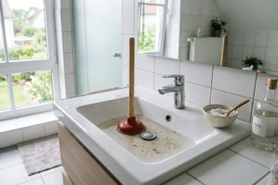 Verstopftes Waschbecken mit Pömpel, Natron und Essig als Hausmittel